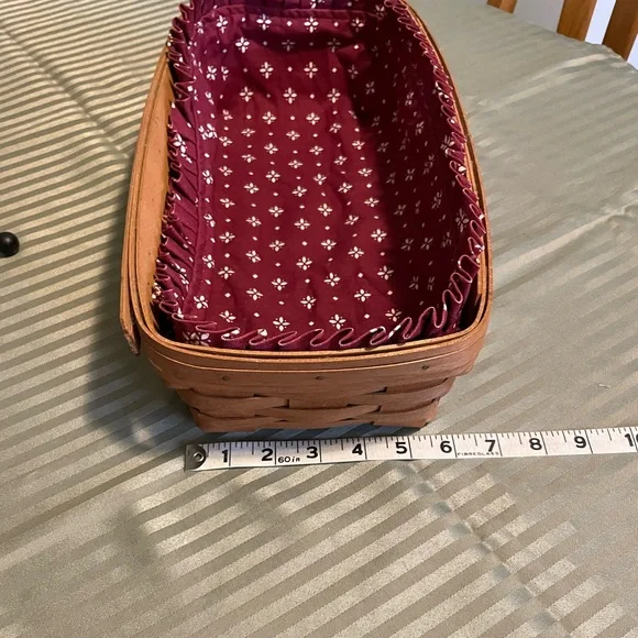 Longaberger Woven Basket with Burgundy Fabric Liner - Picture 2 of 12